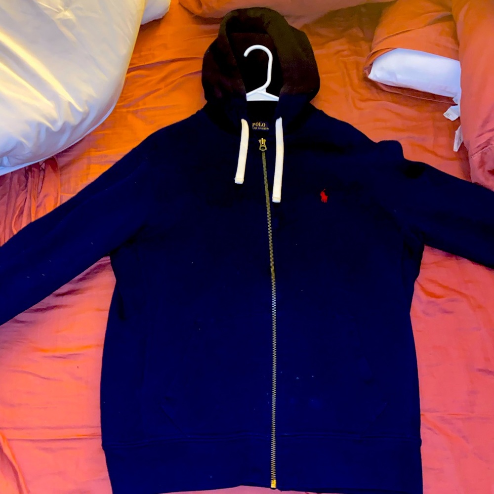 Navy Polo Sweater Zip Up. Used Still Good Condition.